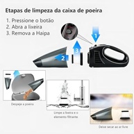 Aspirador de Pó Portátil Sem Fio 70W: Limpeza Poderosa para Casa e Carro | Seco/Úmido, Recarregável, 5 Acessórios - imagem 5