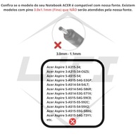 Fonte Carregador Para Notebook Acer Aspire 3 A315-51 A315-53 A315-56 19v 3,42A 65W Plug 5.5x1.7mm Pino Grosso Bivolt com Cabo de Força - imagem 4