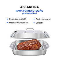 Assadeira de Aço Inoxidável com Tampa – Resistente e Versátil - imagem 1