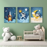 Kit 3 Quadros Decorativos Galáxia Astronauta Infantil - Design Moderno Premium 28x20cm - imagem 3