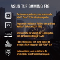 ASUS TUF Gaming F16 Intel Core i7, RTX 4050, 16 GB, 512 GB SSD, W11 Home,16.0'' FHD, Mecha Gray - FX607VU-RL007W - imagem 3