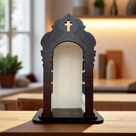 Capela Oratório Barroco em Madeira 21cm - Ideal para Imagens até 15cm - Decoração Religiosa Elegante - imagem 1