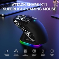 ATTACK SHARK X11 Mouse sem fio leve, 62g, RGB, conexão tri-modo (2.4G/USB-C/BT), 22K DPI, sensor PAW3311, 5 botões programáveis, base de carregamento RGB, compatível com PC/Mac-Preto+Tape - imagem 2