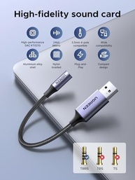 UGREEN Adaptador de Áudio USB 3.5mm: Placa de Som com Microfone TRRS e DAC 24 Bits/96kHz - imagem 3