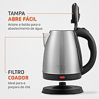Chaleira Elétrica Mondial CE-06: 2L Inox 1200W com Desligamento Automático - imagem 2