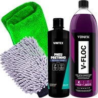 Kit Completo Estética Automotiva: V-Floc 1,5L Vonixx, Pneu Pretinho 500ml Vintex e Acessórios Karbox - imagem 1