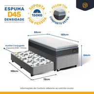 Cama Box Solteiro 88cm: Conforto D45 + Auxiliar - imagem 2