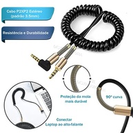 Cabo Auxiliar P2xP2 Espiral 1.2m Som Automotivo e Celular - Branco Premium - imagem 4