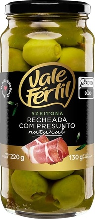 Azeitona Verde em Conserva Recheio Presunto Vale Fértil Vidro 130g - imagem 1