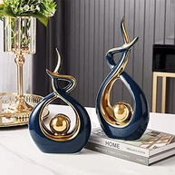 Norrclp Estátua de Cerâmica Abstrata Moderna Azul e Dourado - Decoração de Mesa para Sala de Estar, Jantar e Escritório - imagem 3