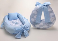 Kit Almofada de Amamentação + Ninho Berço Redutor Bebê Menino em Algodão | Nuvem Azul - imagem 1