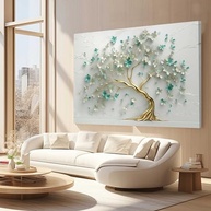 Quadro Decorativo Arvore Azul Verde 130x90cm - Arte Moderna para Quarto e Sala - imagem 3