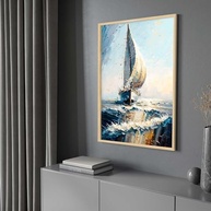 Quadro com Moldura Pintura Barco Céu Azul - Arte Decorativa Vertical para Sala e Quarto - imagem 2