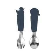 CLINGO Kit Garfo e Colher para Bebê em Metal e Silicone Azul - Seguro, Antimicrobiano e Fácil de Limpar - imagem 4