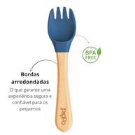 Kit Talheres em Silicone com Cabo de Bambu para Bebês - Colher e Garfo Pippo Azul Escuro - imagem 5