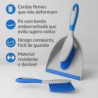 Pá Multiuso 3 em 1 com Mini Vassoura e Rodinho - Limpeza Prática e Eficiente em Azul e Cinza - imagem 5