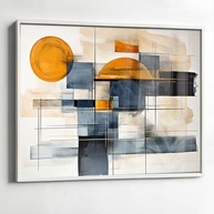Quadro Decorativo Abstrato Laranja e Azul com Moldura Caixa em Acrílico Cristal - 130x90cm (Preta) - imagem 4