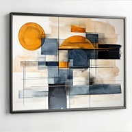 Quadro Decorativo Abstrato Laranja e Azul com Moldura - Arte Moderna para Sala e Quarto - imagem 3
