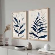 Quadros Decorativos com Moldura Folhas Azul - Kit 2 Peças 40x60cm para Sala e Quarto - imagem 3
