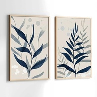 Quadros Decorativos com Moldura Folhas Azul - Kit 2 Peças 40x60cm para Sala e Quarto - imagem 2