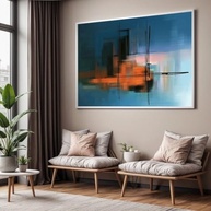 Quadro Decorativo com Moldura Sala 130x90 Abstrato Riscos Azul Laranja Luxo Grande Horizontal - Arte Moderna para Ambientes Elegantes - imagem 4