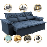 Sofá Cama Retrátil 3 Lugares Velusoft Azul - imagem 2