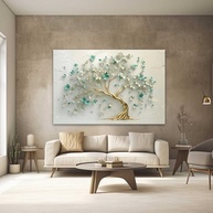 Quadro Decorativo Arvore Azul Verde 130x90cm - Arte Moderna para Quarto e Sala - imagem 2