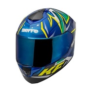 Capacete Moto Fechado Bieffe B-12 KF Azul Metálico/Verde - Viseira Dupla e Conforto Total - imagem 2