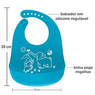 Babador Infantil de Silicone Impermeável Pega Migalhas Regulável (Azul) - imagem 3