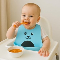 Babador Silicone Alimentação Bebê Introdução Alimentar Impermeável Fecho Ajustável Com Bolso Pega Migalhas Livre De Bpa - imagem 5