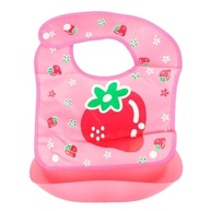 Babador Infantil Impermeável com Coletor de Migalhas Estampa Morango Rosa Fecho Ajustável Fácil de Limpar para Bebês - imagem 2