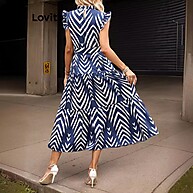 Vestido Elegante Lovito com Renda Geométrica e Babados - imagem 2