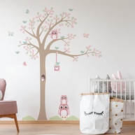 Adesivo de Parede Infantil Árvore com Coruja Baby - 1,85m | Decoração Moderna para Quarto - imagem 1