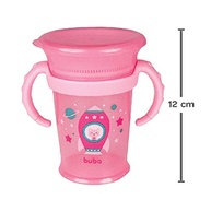 Copo de Treinamento 210ml Gira 360° com Alça Removível - Foguete Gatos Infantil Baby Rosa - imagem 4
