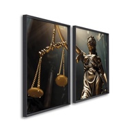 Quadro Decorativo Justiça Balança e Estátua da Justiça 2 Peças | Preto 60x90 cm com Vidro - imagem 1