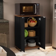 Balcão Prático para Cozinha com Microondas – Armário Multiuso 2 Portas em Preto - imagem 4