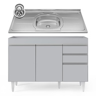 Balcão de Cozinha 120cm: Pia Inox + 3 Portas - imagem 1
