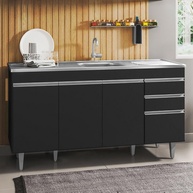 Balcão de Cozinha 150cm: Preto, Inox e 4 Portas - imagem 1