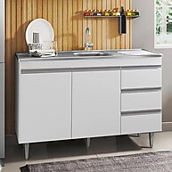 Balcão de Cozinha Andréia 120cm: Pia Inox + Armário! - imagem 1