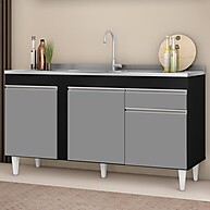 Balcão Gabinete com Pia Inox 150cm – Dakota Preto/Cinza - imagem 1