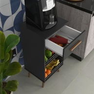 Balcão Fruteira com Suporte para Galão de Água - Armário Fenix com Gaveta e Pés Palito (Preto) - imagem 4
