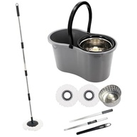 Mop com Balde Giratório Cesto Inox 9L - Esfregão Lava e Seca com 2 Refis Microfibra - imagem 2