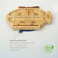 Kit Prato de Bambu Helicóptero com Talheres em Bambu e Silicone Azul Escuro - Pippo - imagem 3
