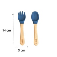 Kit Talheres em Silicone com Cabo de Bambu para Bebês - Colher e Garfo Pippo Azul Escuro - imagem 3