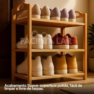Organizador de Sapatos em Madeira de Bambu com 3 Prateleiras - Estante Multiuso Moderna para Entrada e Closet - imagem 5