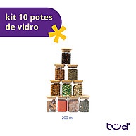 Potes de Vidro 200ml: Kit 10 com Tampa Bambu - imagem 2