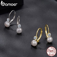 Brincos de Argola de Prata Esterlina 925 com Moissanite e Pérolas - Bamoer - imagem 2