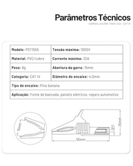 Conjunto 5 Garras Jacaré Plug Banana 4mm 1000V 32A CAT III - Conexões Seguras e Organizadas - imagem 4