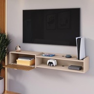 Rack Bancada Parede Home Supremo TV 55" com Nicho e Porta Puxador Concha - Design Moderno Fendi/Ripado - imagem 5