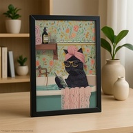 Quadro Decorativo Gato na Banheira - Estilo Vintage com Moldura Preta 30x40 cm - imagem 2